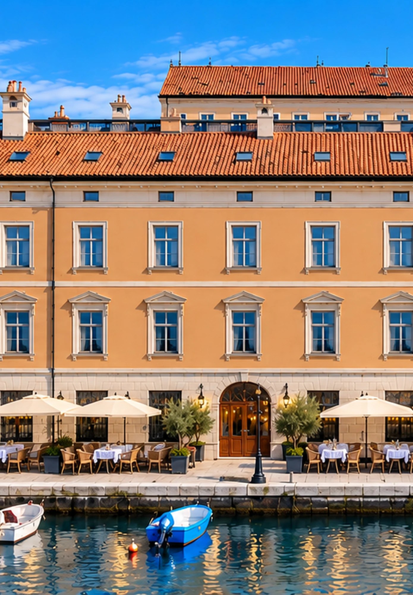 La facciata del Palazzo con i tavolini all’aperto sulla riva del canale, dove si trova il ristorante 691 m²